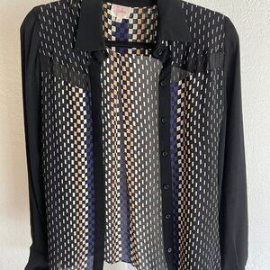 PARKER Womens Navy Sheer Long Sleeve Wear To Work Blouse